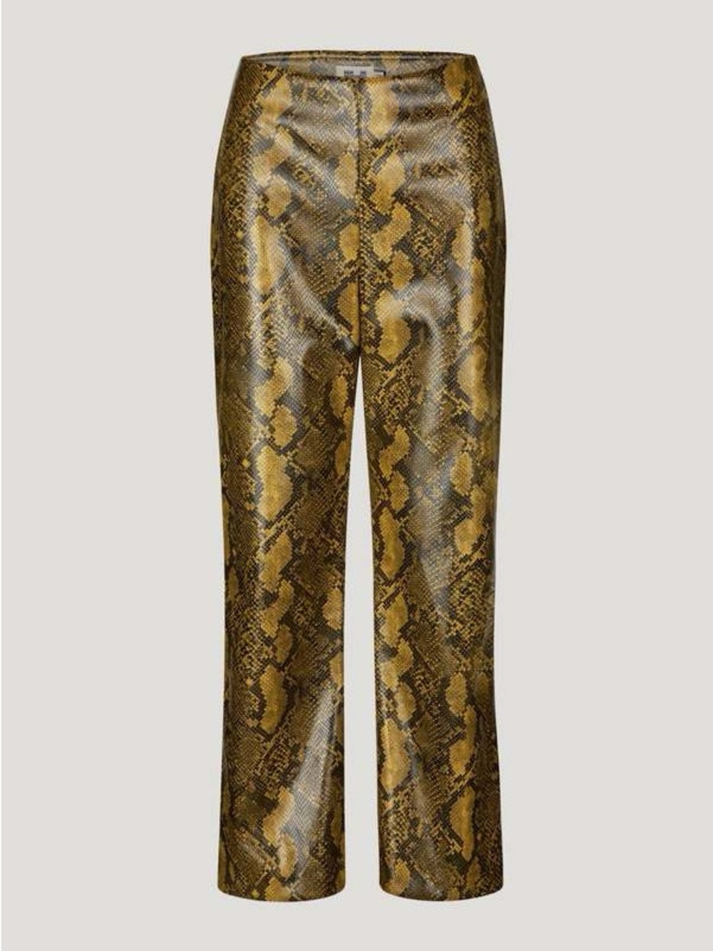 Snake-Print Faux Leather Trousers in Mustard yellow brown